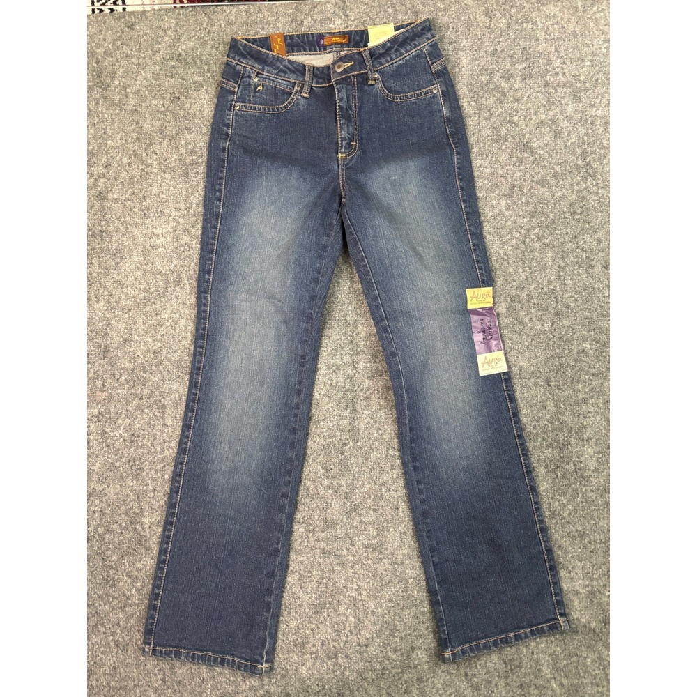 Wrangler Aura Jeans Womens 4 Long Straight Bootcut Dark Wash NWT Y2K
